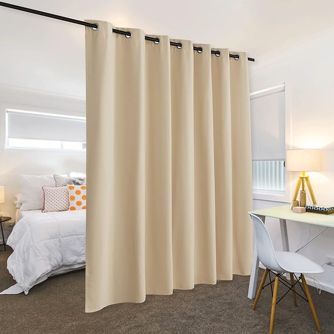 RYB HOME Blackout Room Divider Curtains Privacy Room Separator Extra Long Wide for Office Backdrop Workspace Shelves Living Room Apartment, 9 ft Tall x 10 ft Wide, Cream Beige, 1 Panel