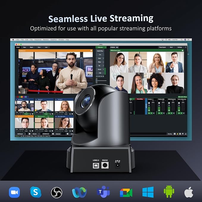 NexiGo Conference Room PTZ Camera System with 10X Optical Zoom, Remote Control, USB Output & Autofocus for Live Streaming, Meetings, Church Services, Education, for OBS/Zoom/Skype | Easy Setup