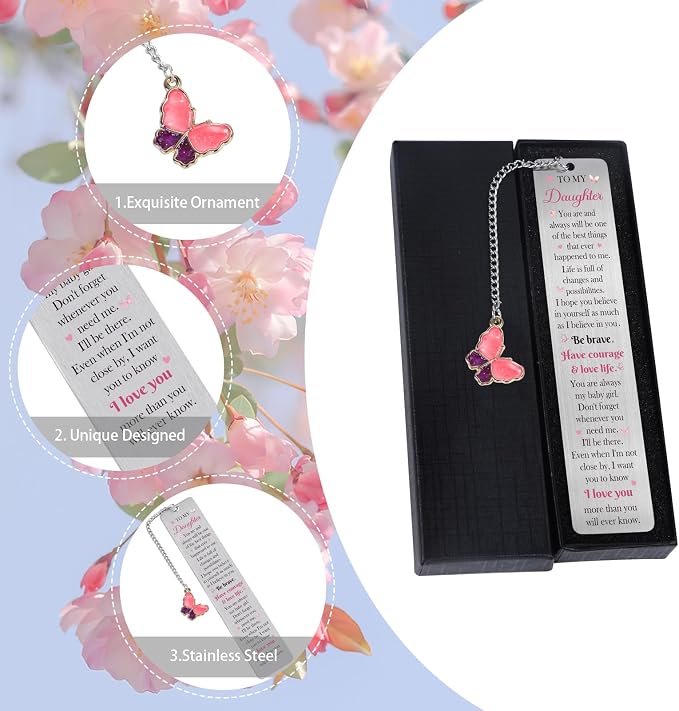 Daughter Bookmark with Pen Gifts - Inspirational Daughter Gifts from Mom Dad, Encouraging Graduation Christmas Wedding Birthday Accompany Present for My Girl Stepdaughter Her