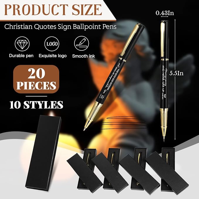 Lincia 20 Sets Christian Gift Bible Verse Ballpoint Pen Bulk Engraved Inspirational Quotes with Boxes Religious Pen Grandparent Day Appreciation Gift Pastor Clergy Men Church Sunday School Prayer