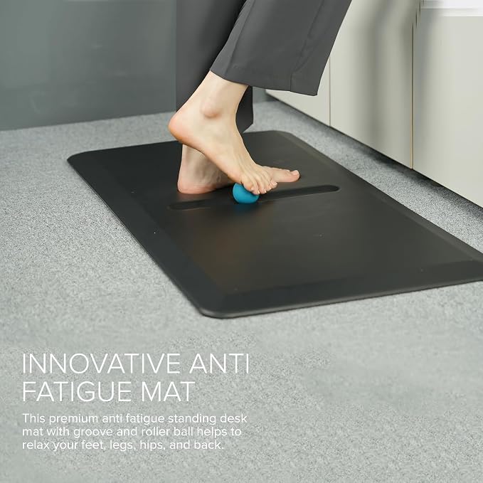POUT F1 Anti-Fatigue Standing Desk Mat with Rolling Massage Ball - for Office, Kitchen, Garage and Laundry - 20" x 39" Size 3/4" Thick - Durable Stain Resistant - Non-Slip Bottom -