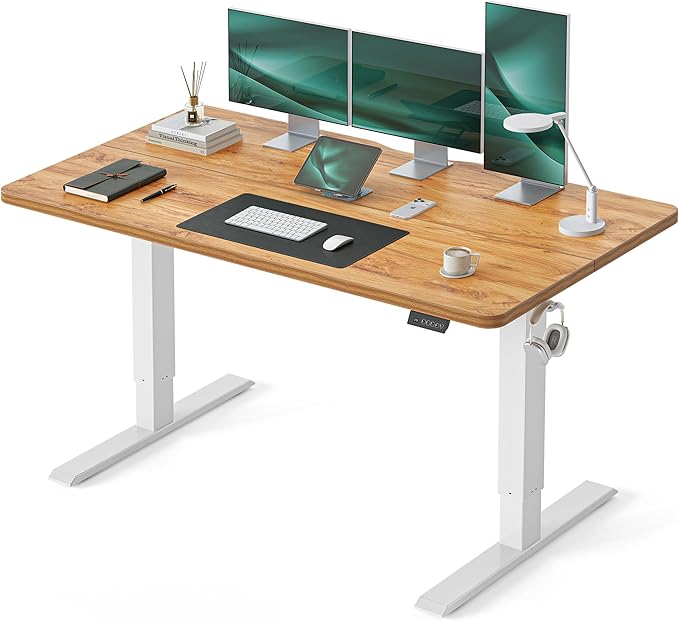 CubiCubi Standing Desk, 55 x 24 Inches Electric Height Adjustable Computer Desk, Sit Stand up Home Office Desk with Memory Presets, Natural