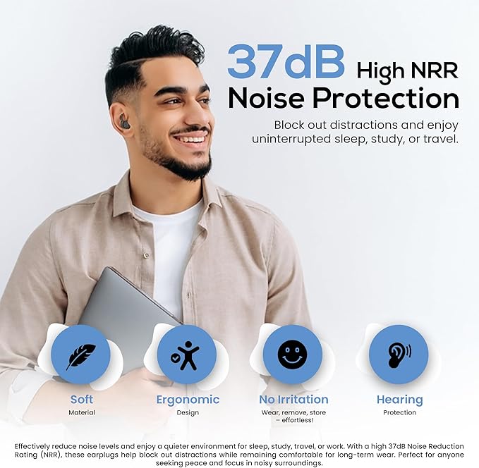 JOL Earplugs | 2-Pack | Reusable Silicone Earplugs for Sleep, Swim, Study & Focus | Washable, Eco-Friendly & Ultra-Comfortable Ergonomic Design | 37dB Noise Protection | Includes Travel Case