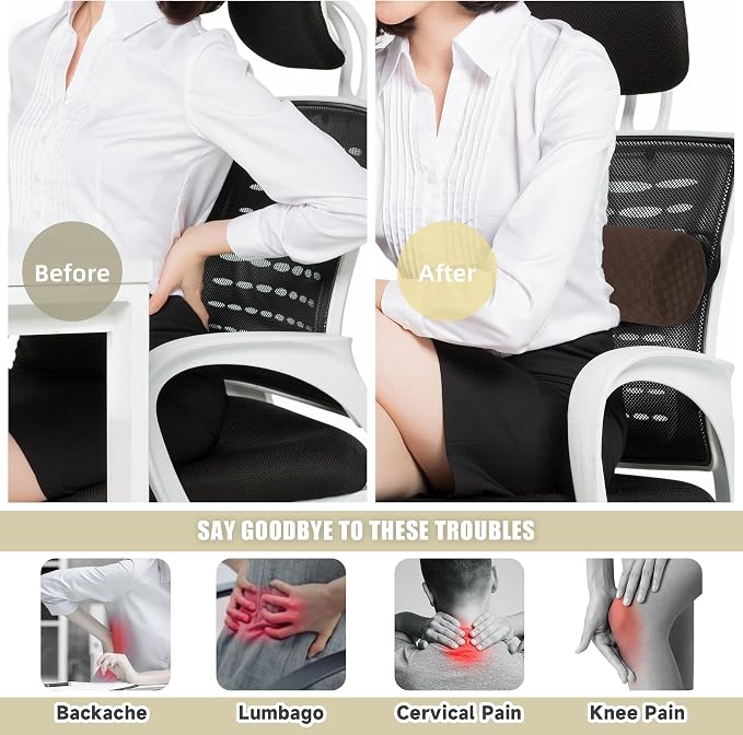 Coeyese Lumbar Roll Pillow for Lower Back Support, Dark Brown, 15 * 4.3'' | Removable Pillowcase, Upgraded Adjustable Strap, Suitable for Office, Chair, Car, Seat Pain Relief & Improving Posture