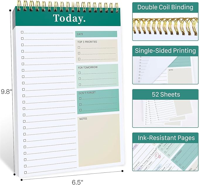 Oleyzee To Do List Notepad - To Do List Notebook for Work with 52 Sheets, 6.5" x 9.8" Undated Daily Planner Notebook, To Do List Pad for Schedule, Daily To Do List Notepad for Office, Home (Green)