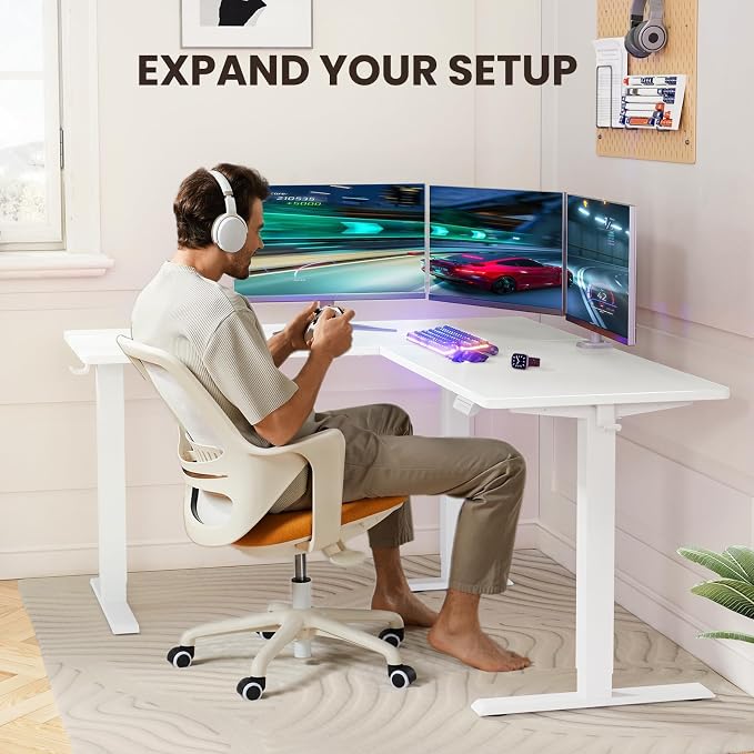 ErGear 63″ L Shaped Standing Desk Electric Adjustable Height, White | Left & Right Interchangeable Installation, 4 Memory Presets, One-Touch Control, Stable Steel Frame, 220 lbs Capacity
