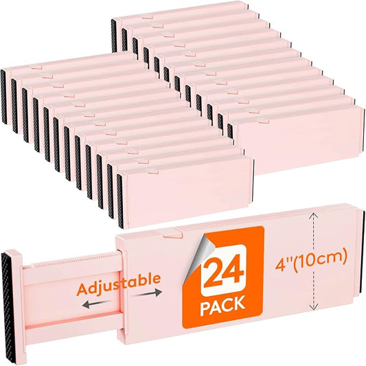 Lifewit 24 Pack Drawer Dividers 4" High 28-43.5cm/11-17" Adjustable Drawer Organizer for Clothes/Utensils, Expandable Drawer Separator in Dresser/Kitchen/Bedroom/Office Organization & Storage Pink