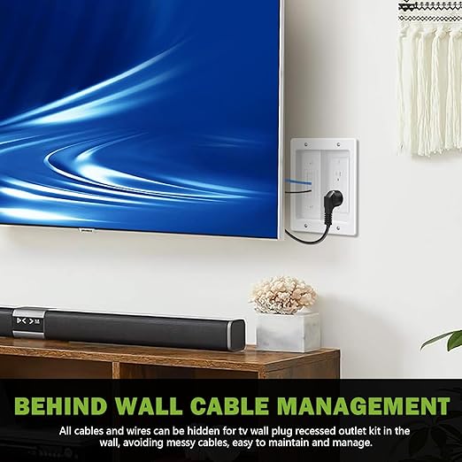 Wall Cable Concealer Management Box Recessed Outlet Wall Mount Behind TV | Cable Management Recessed Outlet Kit in Wall TV Connection Kit Hides Power Cables & Low Voltage Wires Fits All Plugs