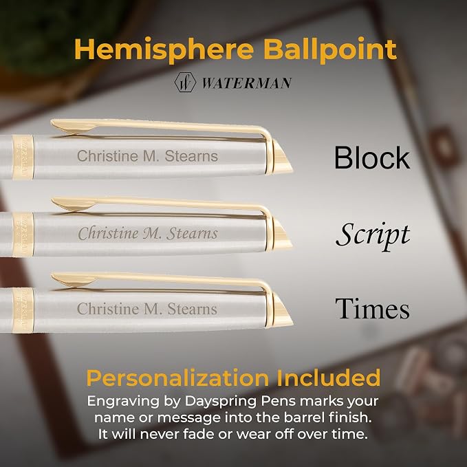Waterman Hemisphere Ballpoint Pen, Stainless Steel with 23K Gold Trim, Custom Engraved — Retirement, Promotion, or Executive Gift