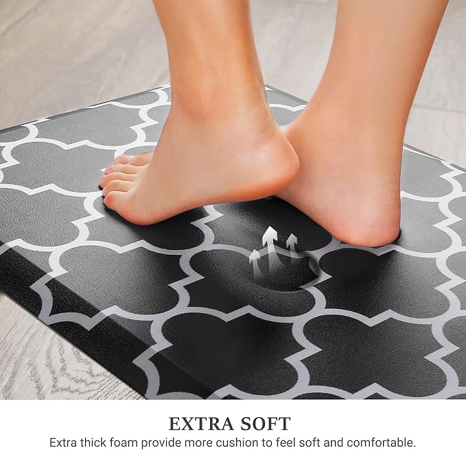WISELIFE Kitchen Mat Cushioned Anti-Fatigue Kitchen Rug,17.3"x 60",Non Slip Waterproof Kitchen Mats and Rugs Heavy Duty PVC Ergonomic Comfort Mat for Kitchen, Floor Home, Office, Sink, Laundry,Black