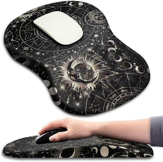 Hokafenle Ergonomic Mouse Pad Wrist Support with Massage Design, Wrist Rest Pain Relief Mousepad with Memory Foam&Non-Slip PU Base,Mouse Pads for Wireless Mouse (12x8 inch,Tarot Constellation)