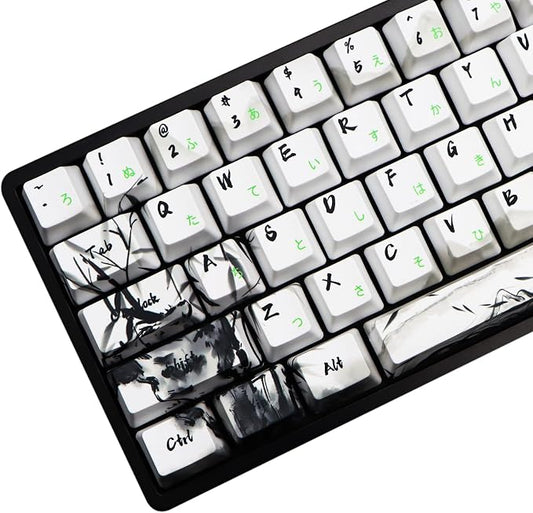 MOLGRIA Keycaps 68 Set Ink Panda for 68 Keys Keyboard, Custom PBT OEM Profile Key Caps with Japanese Font for Cherry MX Khail Switches Gaming Keyboard