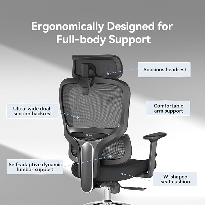SIHOO M56C Ergonomic Office Chair, Desk Chair with Armrests, Computer Chair with Dual Back Design and Adaptive Dynamic Lumbar Support, 2 Packs, Dark Black