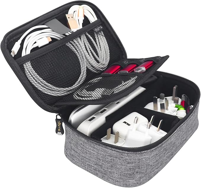 sisma Travel Electronics Organizer Small Carrying Case for Cables Phone Chargers USB Plugs Power Cords Earbuds Adapter Tech Accessories Pouch -Grey