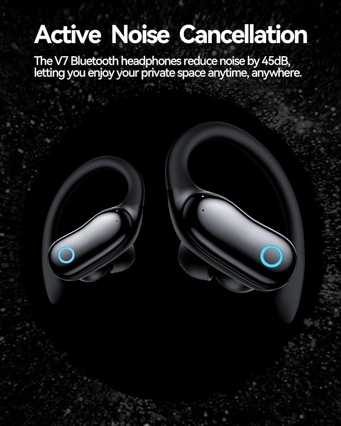 GNMN Active Noise Cancelling Ear Buds AI Translation Wireless Earbuds 96hrs Playback Bluetooth Headphones Dual Battery Display Stereo Bass Earphones with Earhooks Microphone for Sports/Runing/Workout