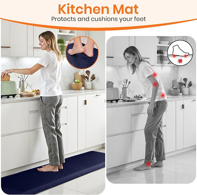 4/5 Inch Extra Thick Kitchen Mats for Floor,Non Slip Anti Fatigue Kitchen Rugs,Waterproof Stain Resistant Sink Mat,Cushioned Standing and Comfort Mats for Office (17"x60" Blue)