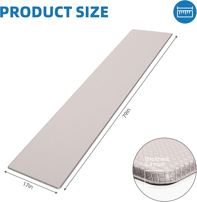 Kitchen Mats for Floor, Extra Long Anti-Fatigue Kitchen Rug, Ivory | Cushioned Comfort,Non-Slip Backing,Waterproof Surface,Soft Underfoot,Easy Clean,Kitchen Sink,Laundry Room,Standing Desk