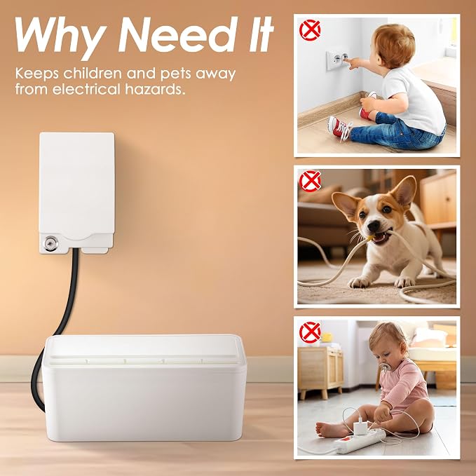 1 Pack Power Strip Cover Baby Proof & 1 Pack Outlet Cover Box | Cable Management Box with Lock, Baby Proof Power Strip with Holes for Wire Storage and Organization, Outlet Protector