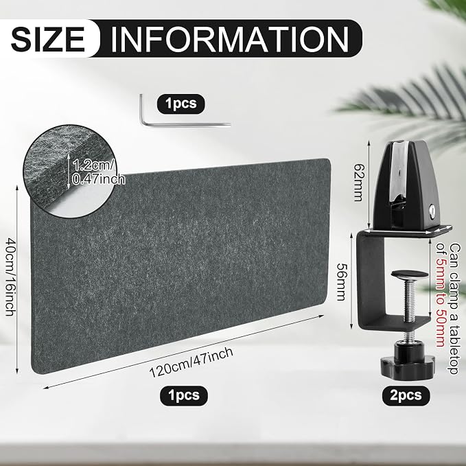 Colarr Sound Proof Dividers with Clamp 16 x 47 '' Mounted Desk Divider Privacy Panel Acoustic Absorbing Desk Partition Privacy Boards for Office Desktop Accessories Reduce Distractions