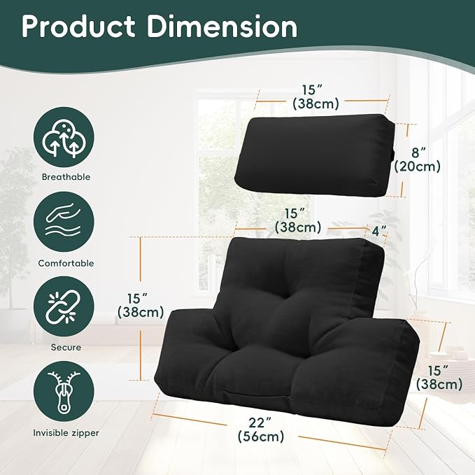 Neck Pillow Lumbar Support for Recliner, Soft and Fluffy Back Support Cushion for Chair with Adjustable Headrest Pillow, Back Rest Pillow for Office Chairs, Recliners, Sofa, Couch Pain Relief, Black1#