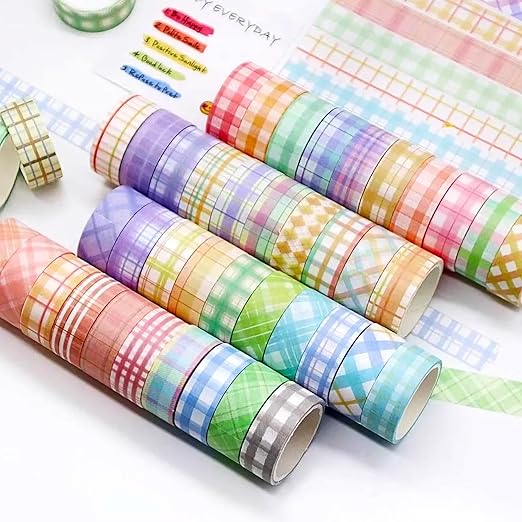 Funincloud Stripe Washi Tape Set Colored Masking Tape 60 Rolls Decorative Paper Tapes for Scrapbooking Supplies Arts Crafts DIY Bullet Journal Gift Wrapping Decor