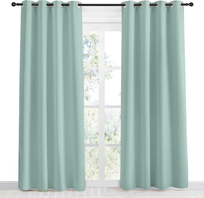 NICETOWN Kitchen Blackout Window Curtain Panel, Aqua Blue, 1 Panel, 55 by 86 inches Long, Home Fashion Thermal Insulated Solid Grommet Room Darkening Drape for Apartment