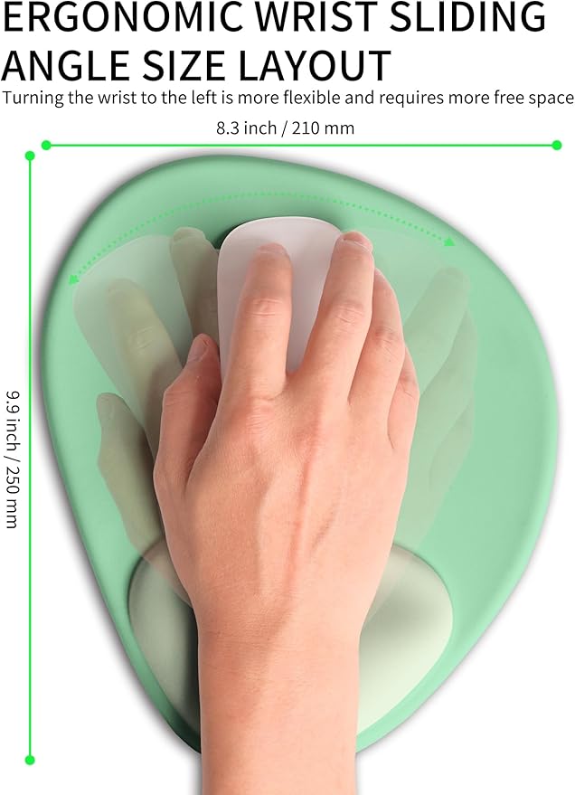 Palm-Rest and Wrist-Hugging Mouse Pad Wrist Rest, Ergonomic Wrist Support with Curve Fitting Cushioned Memory Foam for Carpal Tunnel Pain Relief, 9.9 x 8.3 Inch, Minty Green