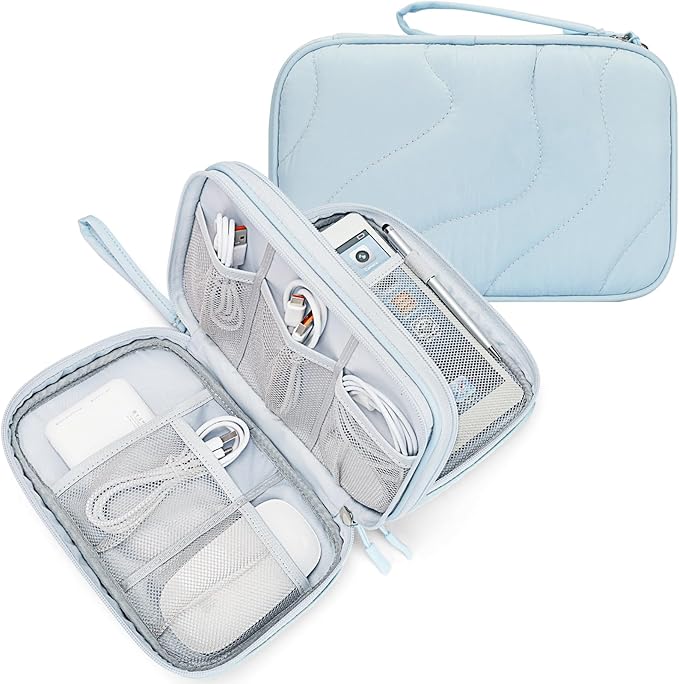 Skycase Tech Pouch - Lightweight Electronics Organizer Travel Case - Double Layers Cable Organizer - All-in-One Storage Bag for Charger, Cord, Phone, Flash Drive, Essentials - L