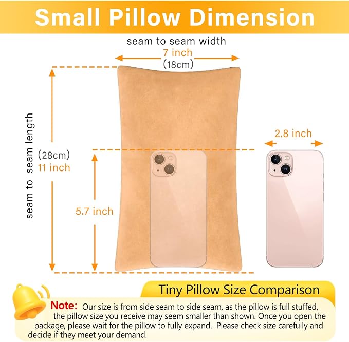 1 MIDDLE ONE 2 Pack Small Pillow, Memory Foam Mini Pillow 11 X 7 Inches for Travel, Sleeping, Nap and Neck, Knee, Lumbar Support, Tiny Cushion for Pet, Dogs (Camel)