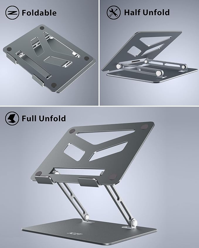 JCZT Aluminum Laptop Stand, Laptop Stand for Desk, Adjustable Height Ergonomic Computer Stands Compatible with MacBook Air, Pro, Dell, HP, Lenovo More, All 10-16'' Notebooks Laptops, Classic Grey
