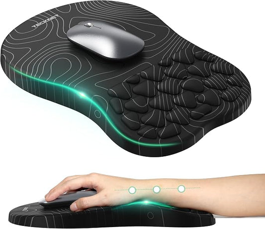 TECKNET Ergonomic Mouse Pad with Wrist Rest, Soft Mousepad with Massage Design, Memory Foam and Non-Slip PU Base for Pain Relief, Gaming Mouse Pad for Desk, Home, Office, 12x8 Inches, Black White