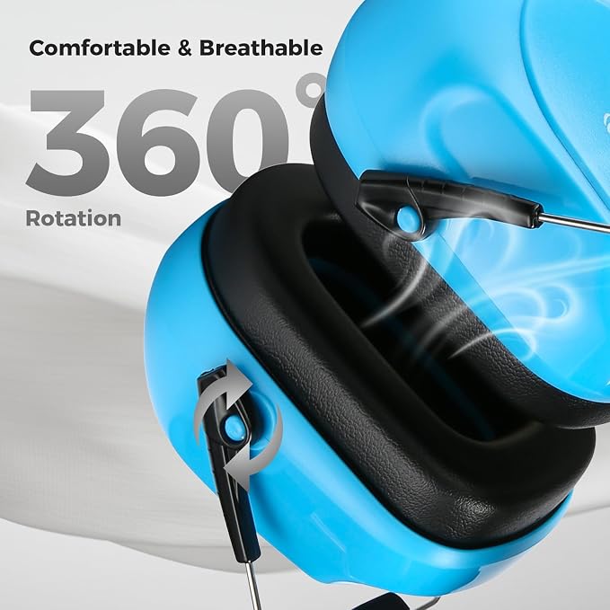 ProCase NRR 28dB Noise Reduction Ear Muffs, Foldable Adjustable Passive Noise Cancelling Headphones for Adults Kids Autism, Hearing Protection for Shooting, Construction, Mowing, Studying -Pure Blue