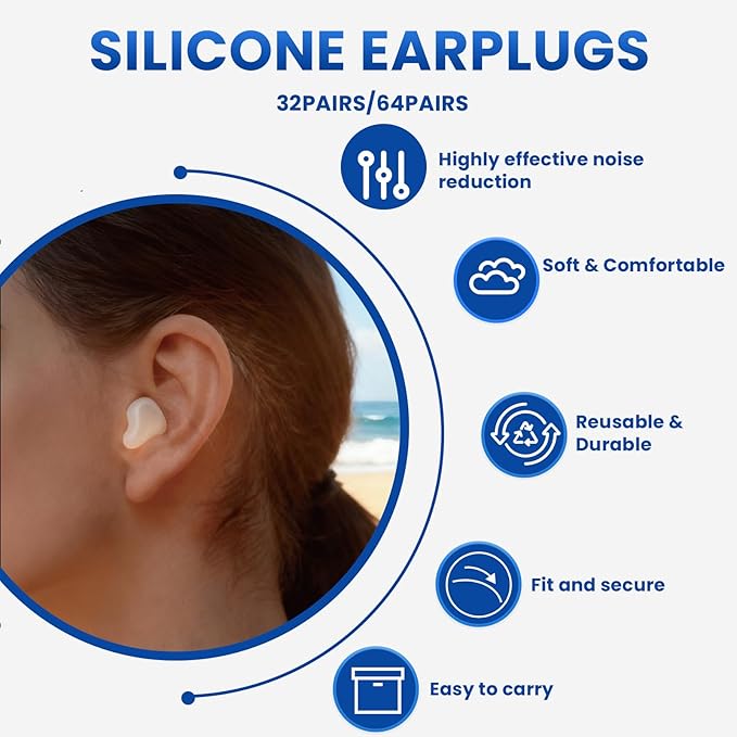 VOISEN Wax Ear Plugs,128 Pcs (64 Pairs) Silicone Ear Plugs Noise,20db NRR,28db SNR Wax Earplugs for Sleeping,Snoring, Swimming, Travel, Concerts and Studying