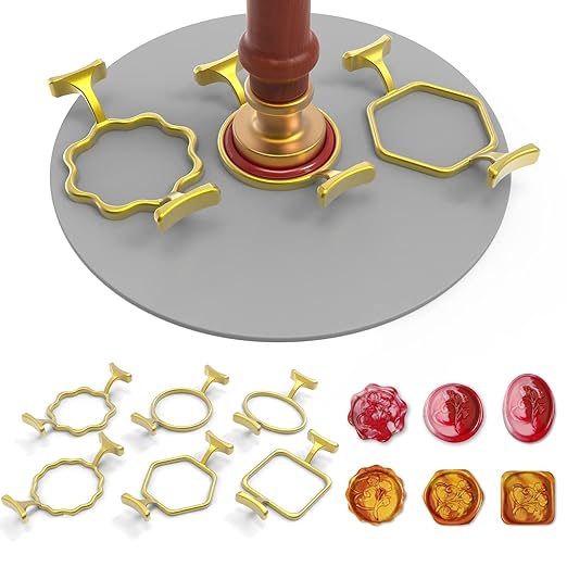 Yelsky 6PC Metal Wax Seal Kit with Round Flower Oval Square Hexagonal Mold Shapes for Stamp, Silicone Mat for Sealing, Wax Mold for Wedding, Valentine's Day Cards/Letters