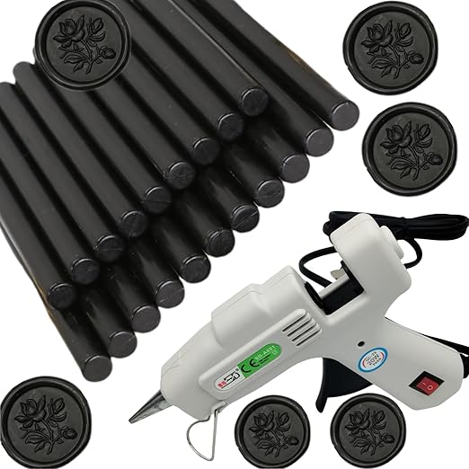Wax Seal Kit, Atopbb Black 20Pcs Sealing Wax Sticks with Glue Gun Great for Wax Seal Stamp, Wax Seal Sticks Used for Wedding, Invitations and Gift Wrapping (20, black)