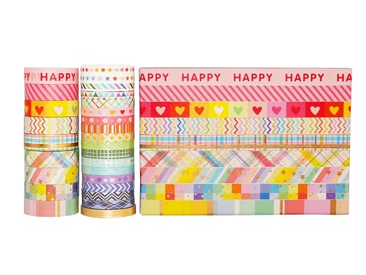 YUBBAEX Bright Mix Gold Washi Tape Set VSCO Foil Masking Tape Decorative for Arts, DIY Crafts, Journal Supplies, Planners, Scrapbook, Card/Gift Wrapping -5/10mm- (Rainbow 27 Rolls)
