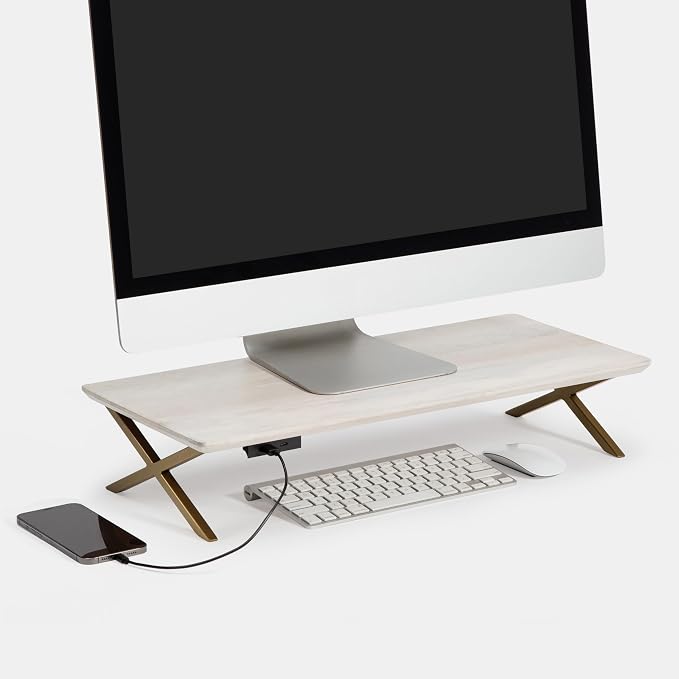 Anji Mountain Monitor Stand - Desktop Organizer & Laptop Riser, Ergonomic Monitor Riser, Space-Saving Monitor Stand for Desk, Durable Construction, Easy Assembly, Ideal for Home & Office,White Wash