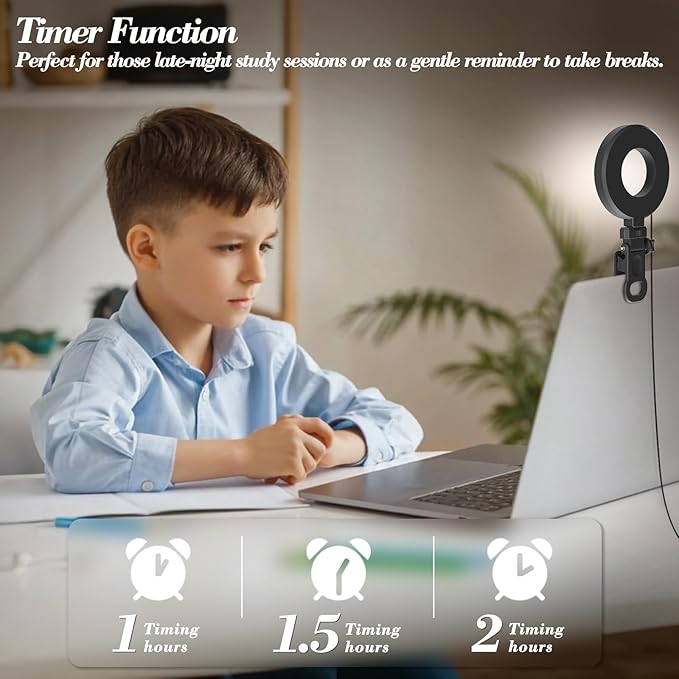 Ring Light with Tripod and Clamp, [3 Color, 5 Brightness & Timer] USB Plug Clip On Lights for Laptop Working Distance Learning Zoom Call Self Broadcasting Live Streaming Video Conference Lighting