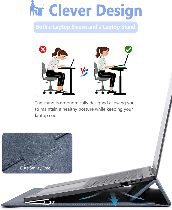 HYZUO 15-16 Inch Laptop Case Bag Sleeve with Stand Feature for MacBook Pro 16 M5/M4/M3/M2/M1 Pro/Max 2026-2019, XPS 15, MacBook Pro 15 2015-2012, Samsung Galaxy Book Flex 15, Haze Blue