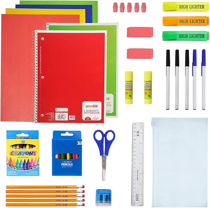 6-Pack 19” Sport Backpacks with 52 Piece School Supplies Kits - Pens, Pencils, Crayons – Bulk Bundle for Elementary, Middle, and High School Students, 6 Assorted Styles
