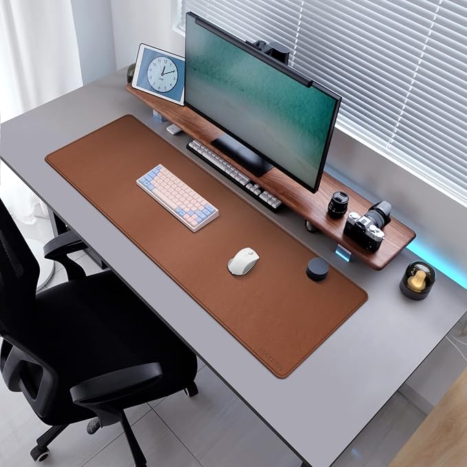 MAIDERN 47.2" x 15.7" Cork & Leather Desk Pad, Large XXL Mat, Full Mouse Pad, Dual Sided Protector for Gaming Home Office (Brown)