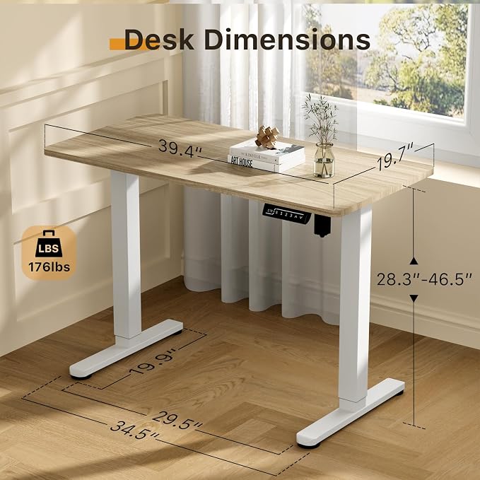 JOY worker Small Electric Sit Stand Desk, 40" Whole Piece Height Adjustable | 40" x 20" Light Walnut Compact Standing Desk with Memory Controller, Narrow Computer Workstation for Home Office Walking Pad