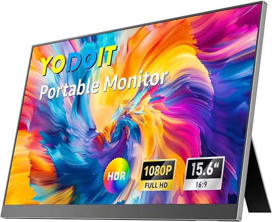 Yodoit Portable Monitor for Laptop, 15.6" 1920×1080 FHD IPS Travel Screen Display with Built-in Adjustable Stand Dual Speakers for MacBook PC Xbox (Black)
