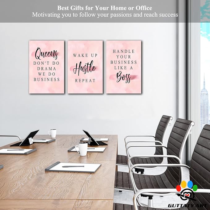 Office Wall Art-3 Panel Motivational Canvas Art for Home Office, Positive Quote Wall Decor, Entrepreneur Words Poster Frame 16'x24'x3Pcs