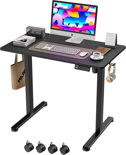 Monomi Small Electric Standing Desk, 35" x 20" Whole Piece Height Adjustable with Memory Controller, Sit to Stand Desk Workstation for Home Office, Black