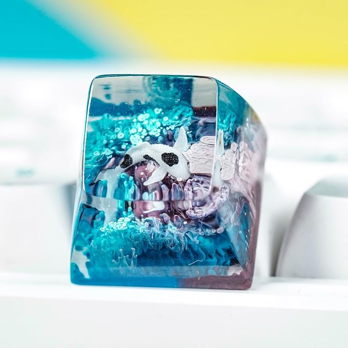Koi Fish Artisan Keycap Blue - 1U ESC, R1 SA Profile Custom Handmade Resin Cherry MX Switch Key Cap Mechanical Keyboard, Cool Tech Gifts for Men, Dad, Father, Gamer, Koi Lover