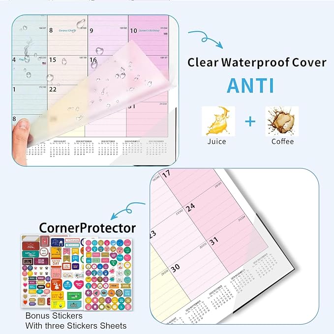 Desk Calendar 2026-2027 - 22" x 17", 18 Month Large Desk Calendar July 2026-2027 Dec, Large Desktop Calendar with Plastic Cover, Thick Paper, Corner Protectors - Colorful (3 Stickers Included)
