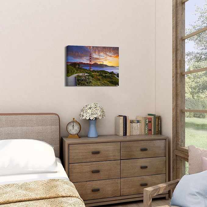 Golden Gate Bridge Canvas Wall Art for Living Room San Francisco City Skyline Pictures Wall Decor Modern Urban Landmark Photography Photo Posters Prints Artwork Home Decoration 12x16" Ready to Hang