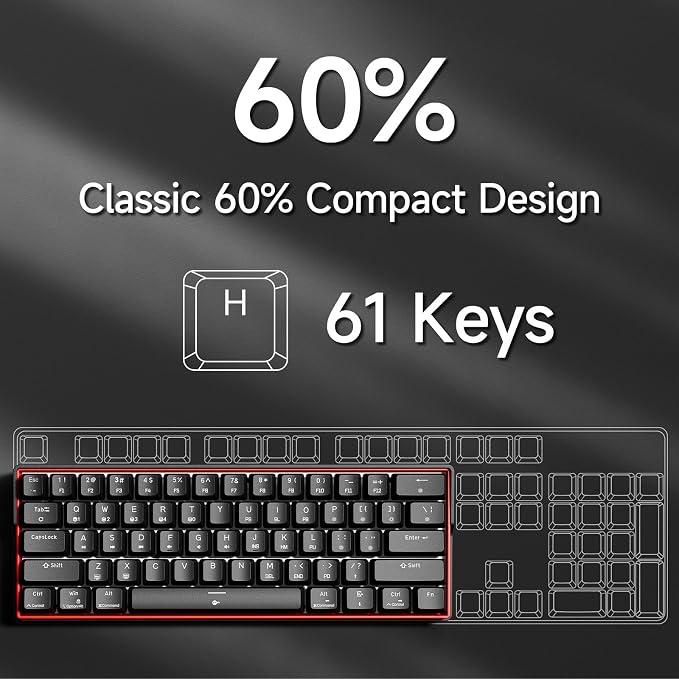 KEMOVE K61SE Gaming Mechanical Keyboard, 60 Percent Wired RGB Backlit N-Key Rollover Compact Mini 61 Keys Keyboard for PC Laptop, Red Switch