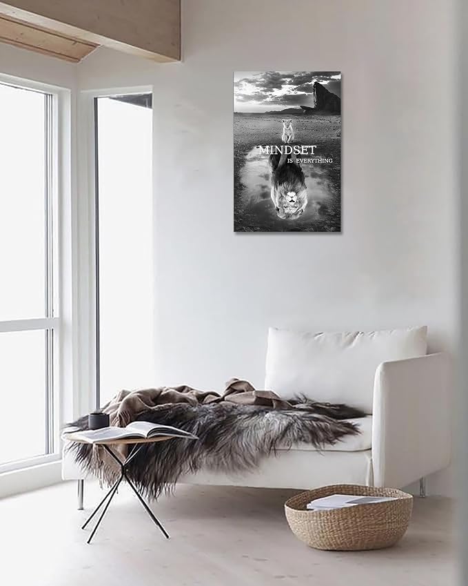 Lion Wall Art Mindset Motivational Animals Prints Poster for Office Wall Decor Modern Canvas Framed Artwork Pictures Ready to Hang28x44inches